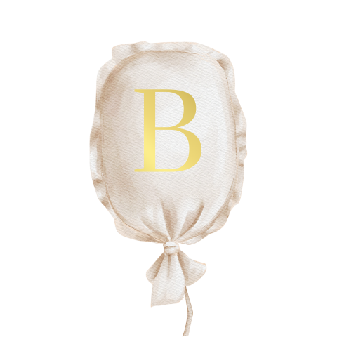 Naamsticker met ballon en initiaal in goudfolie
