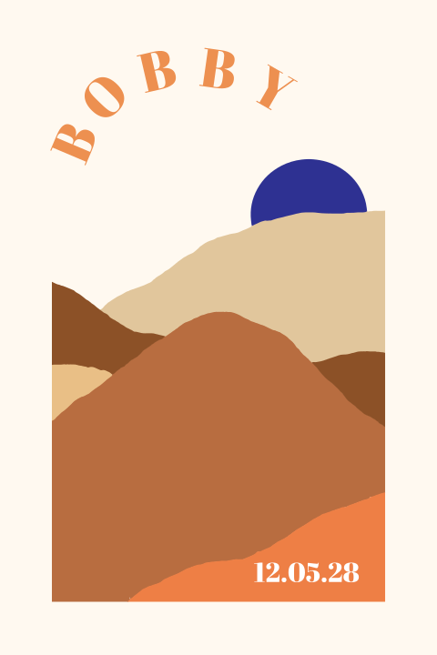 Trendy neutraal geboortekaartje met berglangschap