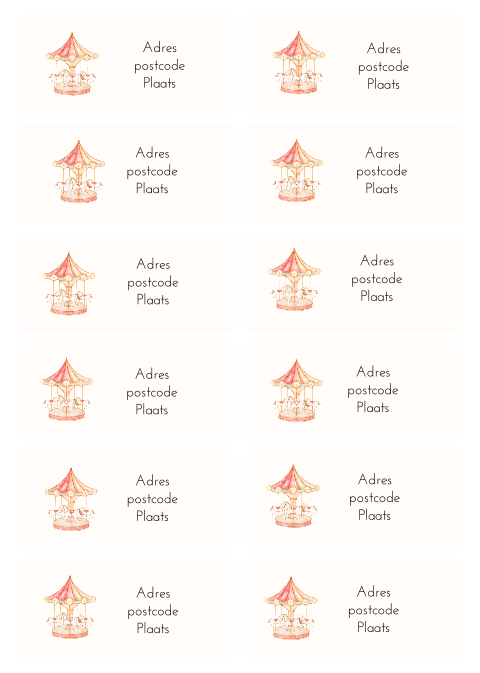Adressticker met roze carrousel 