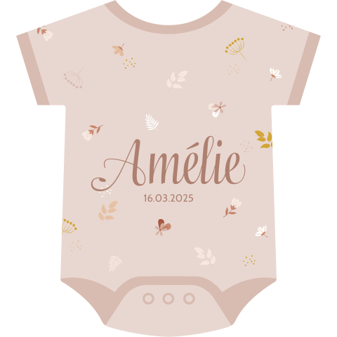 Origineel geboortekaartje in de vorm van een romper met bloemetjes