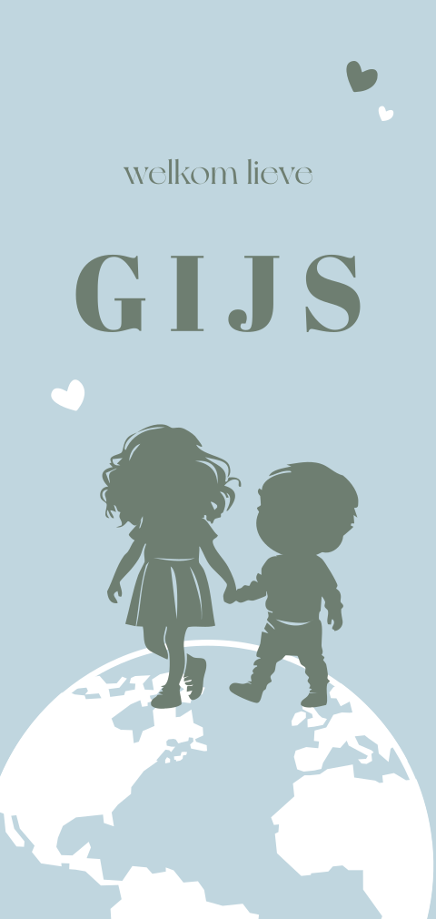 Geboortekaartje jongen blauw met wereldbol