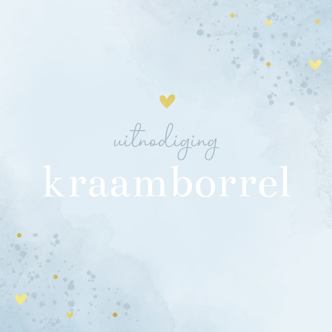 Kraamfeest kaartje met lichtblauwe watercolour en goudfolie