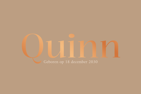 Mooi geboortekaartje met naam in koperfolie