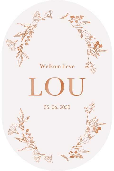 Origineel ovaal geboortekaartje met hoogglans takjes