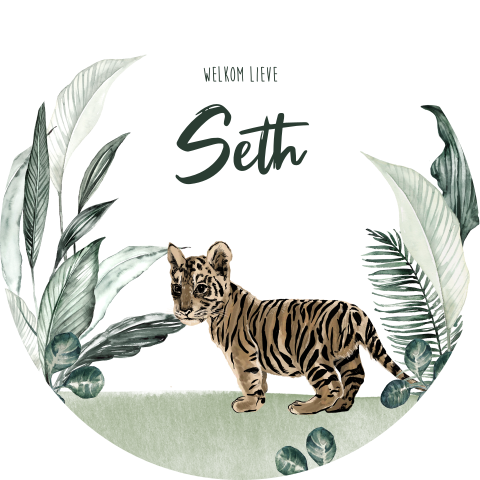 Raamsticker rond met leeuwtje en junglebladeren