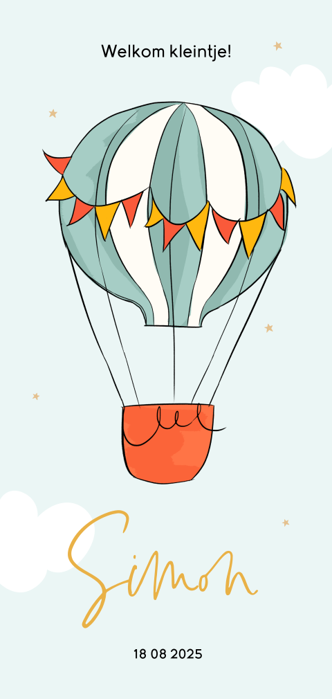 Illustratief geboortekaartje met luchtballon