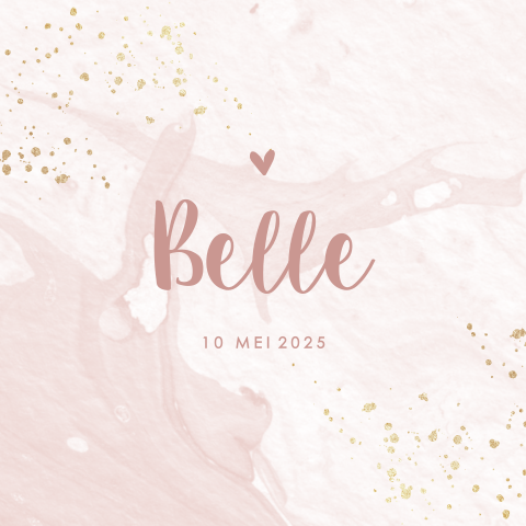 Pastel roze geboortekaartje met watercolour en spetters voor meisje