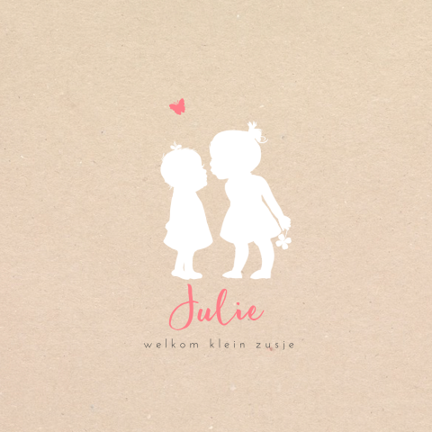 Hippe geboortekaart met silhouet zusje