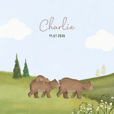 Tuinbord vierkant met berenfamilie