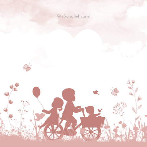 Silhouet geboortekaartje meisje met doorkijkje en veldbloemen