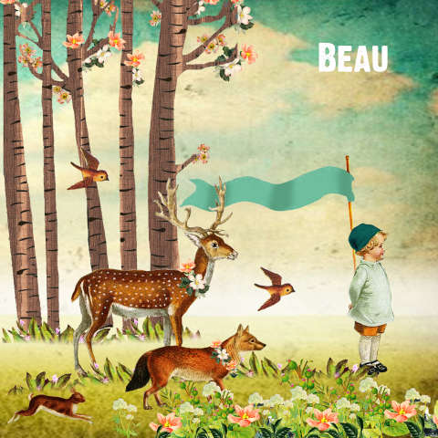 Retro geboortekaartje met dieren in het bos