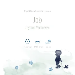 Tweeling geboortekaartje jongen met watercolour silhouetjes