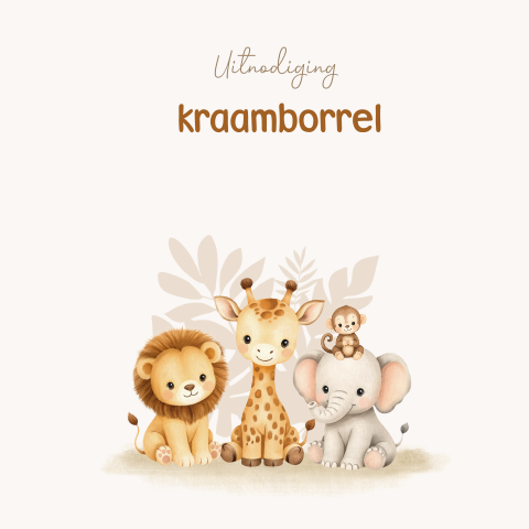 Kraamborrel kaart met jungledieren en tak