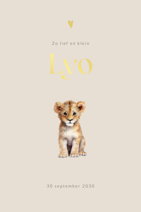 Stoer beige geboortekaartje met leeuwtje