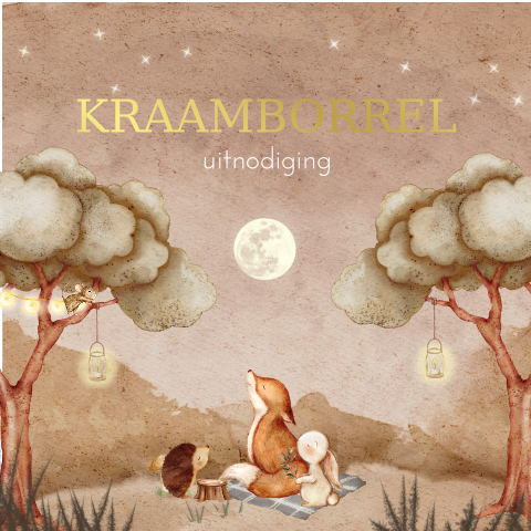 Kraamborrelkaart dromerig met bosdieren en goudfolie