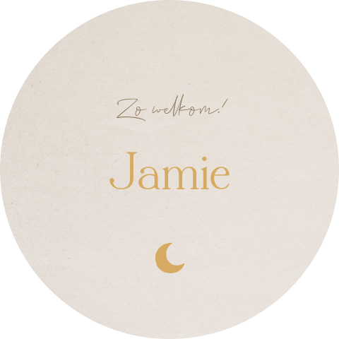Raamsticker rond beige met naam en maantje