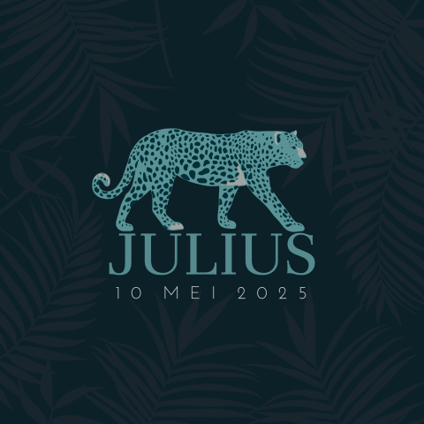 Trendy jungle geboortekaart voor jongen met blauwe panter