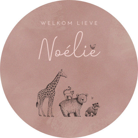 Oudroze raamsticker met getekende jungledieren