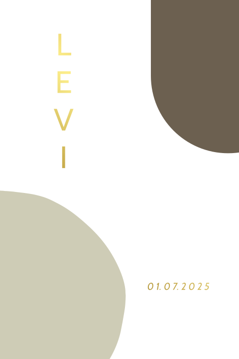 Minimalistisch geboortekaartje met organische vormen en goudfolie