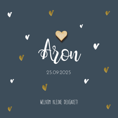 Stoer babykaartje jongen blauw met bij te bestellen houten hartje