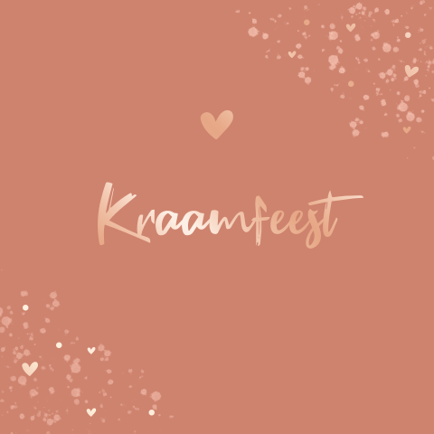 Stijlvol kraamkaartje met roségoudfolie, hartje en spetters