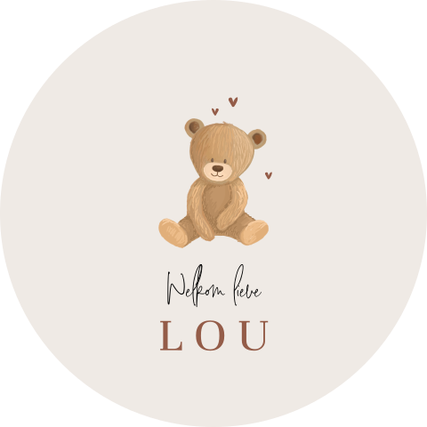 Raamsticker rond met lief beertje en hartjes