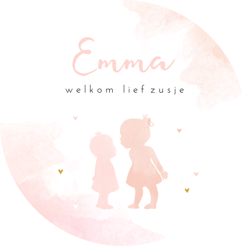 Raamsticker silhouet zusjes met roze waterverf