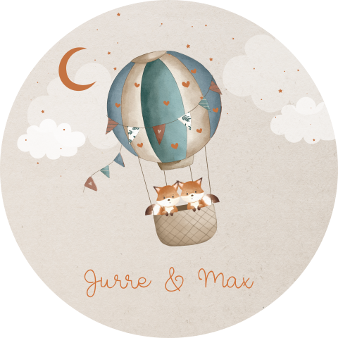 Raamsticker rond met luchtballon en vosjes