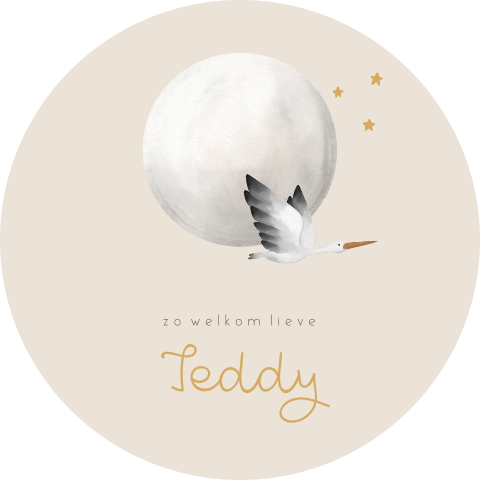 Raamsticker rond met maan, ooievaar en sterren