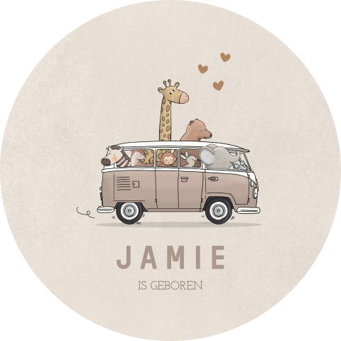 Vrolijk tuinbord beige met busje en jungledieren