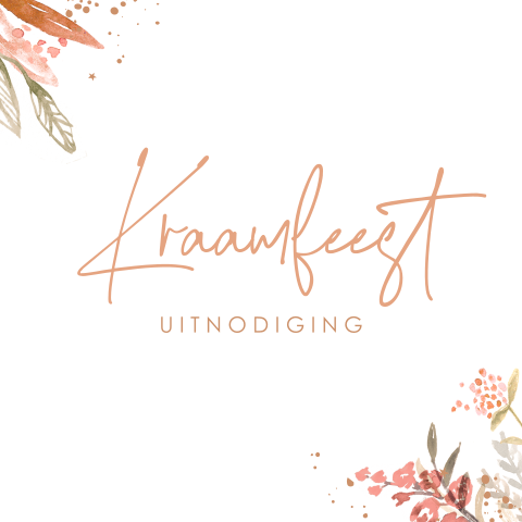 Uitnodiging kraamfeest met bloemen peach en roze