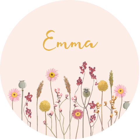 Roze behangcirkel met bloemen voor de kinderkamer