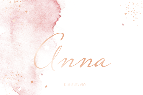 Roségoudfolie geboortekaartje voor een meisje met watercolour