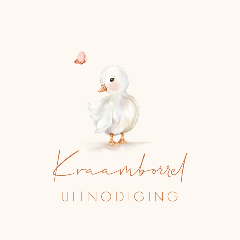 Kraamfeest uitnodiging met eendje en vlinder