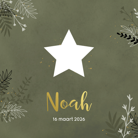 Luxe geboortekaartje met uitsnede van ster en goudfolie