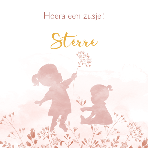 Roze raamsticker met aquarel van twee zusjes