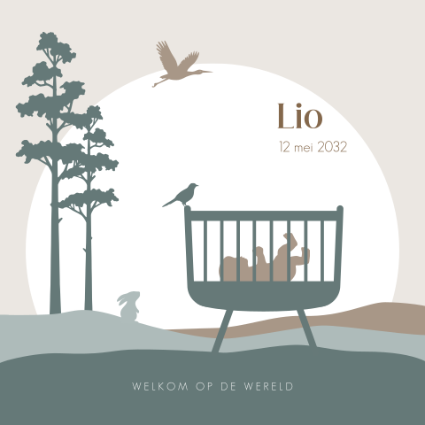 Stoer geboortekaartje jongen met silhouet wiegje