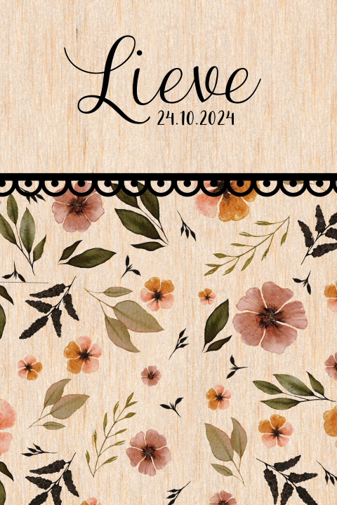 Lief geboortekaartje met watercolour bloemenpatroon op echt hout