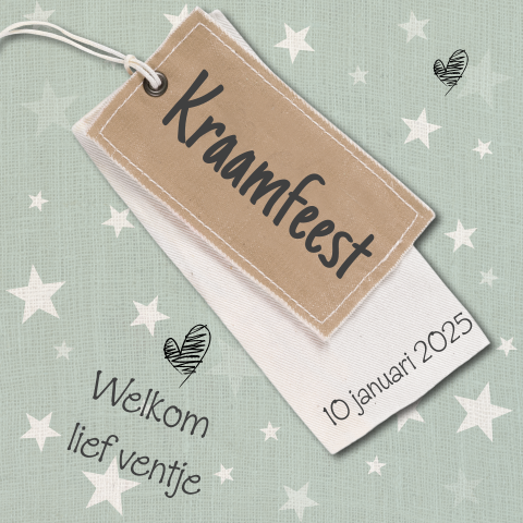Vintage kraamfeest uitnodiging met kraft, label en sterren