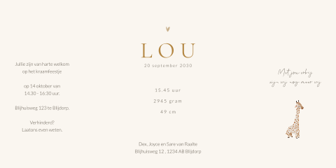 Geboortekaartje theatervouw in bruintinten met wiegje