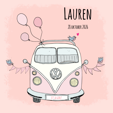 Geboortekaartje retro vw busje