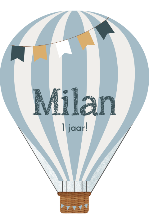 Blauwe luchtballon verjaardagsuitnodiging 1 jaar