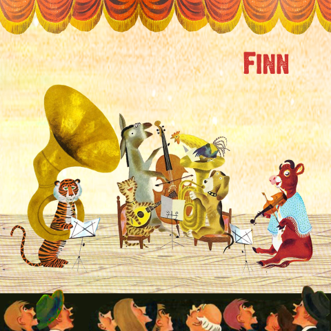 Vrolijk geboortekaartje voor jongen met dieren die muziek maken 