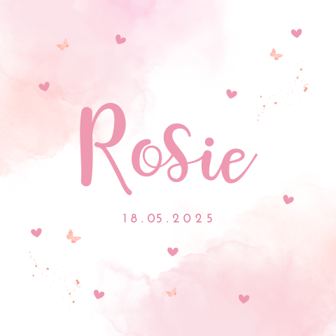 Lief rondhoek geboortekaartje voor meisje met roze watercolor