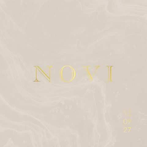 Beige geboortekaartje met marmer-look en goudfolie