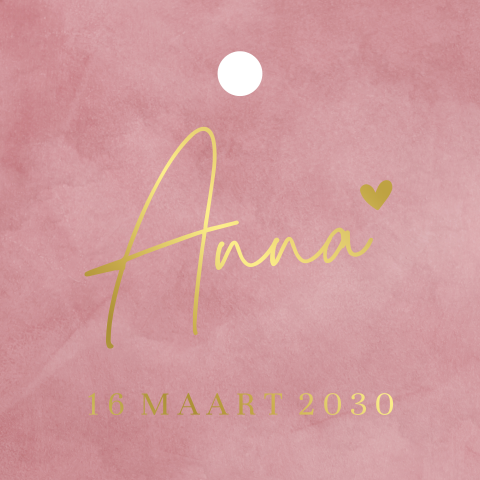 Label vierkant roze met goudfolie naam