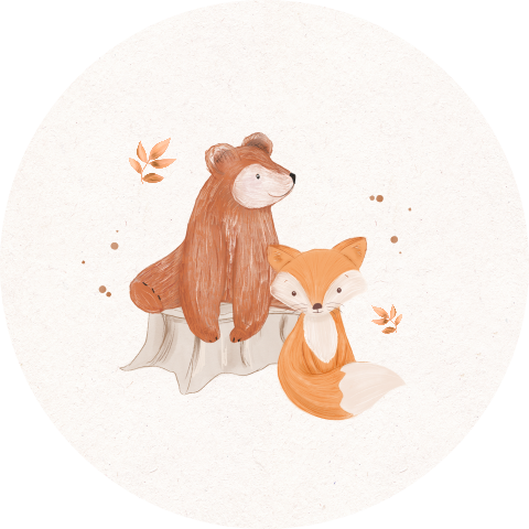 Lieve illustratie van beer en vos met hoogglans spetters