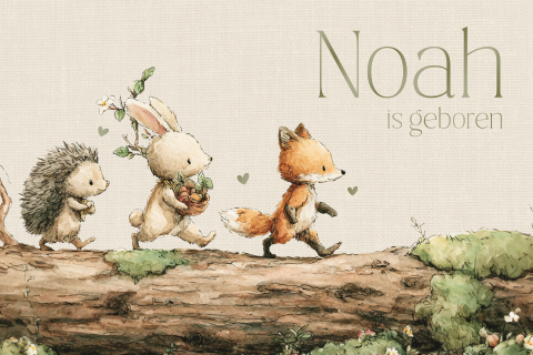 Leuk geboortekaartje in herfst-thema met bos en dieren