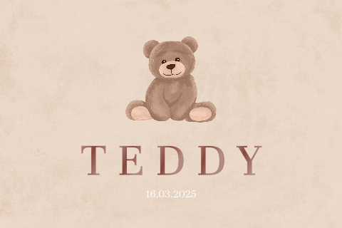 Geboortekaartje met lieve teddybeer en hoogglans