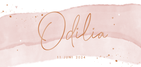 Hip hoogglans geboortekaartje met verfspetters en watercolour strepen